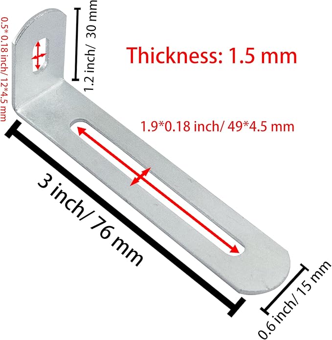 3"x1.2"x0.6"Adjustable Right Angle Brackets Metal L Bracket Heavy Duty 90 Degree Corner Fastener L-Shape Corner Brace Support Silver Shelf Bracket , 10Pcs