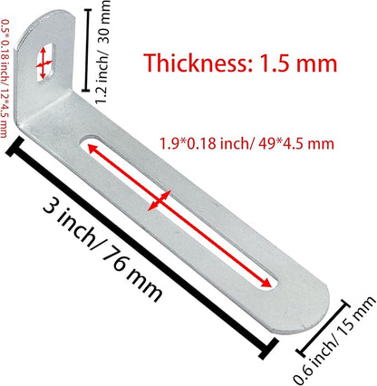 3"x1.2"x0.6"Adjustable Right Angle Brackets Metal L Bracket Heavy Duty 90 Degree Corner Fastener L-Shape Corner Brace Support Silver Shelf Bracket , 10Pcs