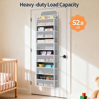 Yecaye 6 Tier Over the Door Organizer, 52.8lbs Capacity Door Organizer Hanging with 12 Mesh Pockets, Behind the Door Storage for Closet Baby Nursery Bathroom Bedroom,and Dorm