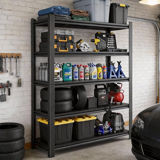 5-Tier Garage Shelving, Heavy Duty Adjustable Metal Storage Shelves Unit, Steel Shelf, 2000 lbs Capacity, Industrial Shelves for Heavy Tools and Equipment (71" H x 36" W x 14" D)