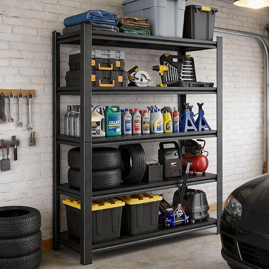 5-Tier Garage Shelving, Heavy Duty Adjustable Metal Storage Shelves Unit, Steel Shelf, 2000 lbs Capacity, Industrial Shelves for Heavy Tools and Equipment (71" H x 36" W x 14" D)