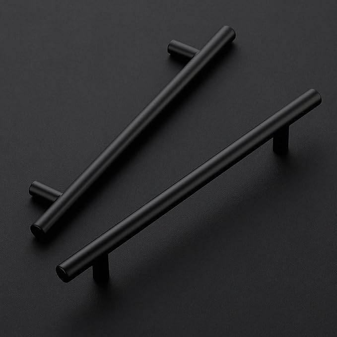 25 Pack 8-13/16 Inch Cabinet Pulls Kitchen Cabinet Handles with 6-1/4 Inch Hole Center Matte Black Cabinet Hardware Stainless Steel Kitchen Drawer Pulls for Cabinets Cupboard, 160mm Hole Centers