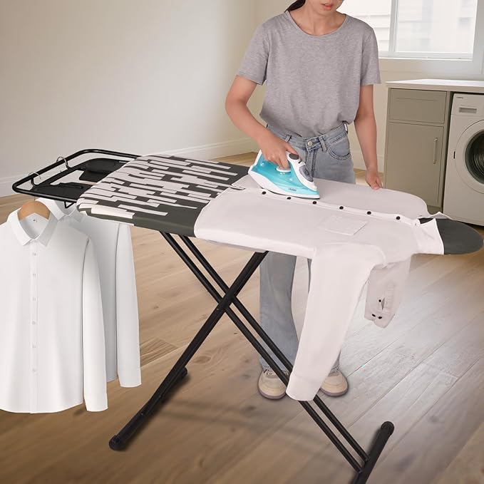 Extra Large Ironing Board with Hang Rail and Iron Rest 64" L x 20" W x 38" H (Large with Sliding Iron Rest)