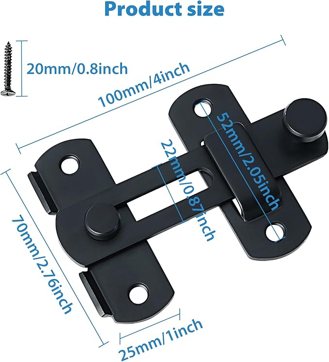Alise 2Pcs Flip Latch Gate Latches, 4 inch Safety Door Lock for Barn Wood Fence Sliding French Doors,Heavy Duty SUS304 Stainless Steel Gate Hardware Matte Black MS9500B-2P