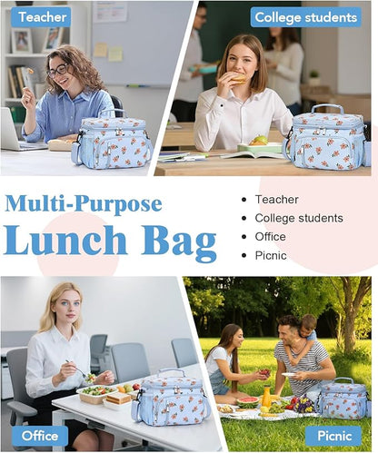 Insulated Lunch Bag for Men & Women, 9L Leakproof Lunch Box Soft Cooler Tote with 5 Pockets, 600D Oxford, EVA Lining, Adjustable Strap for Work, Picnic, Beach&Travel-Corduroy Pink Flower