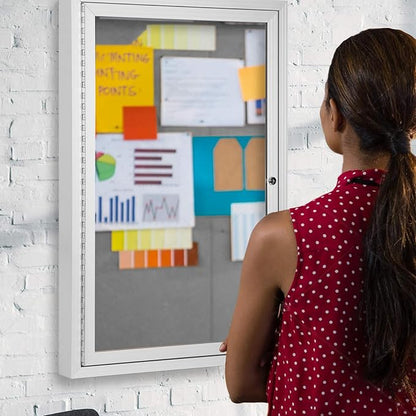 INNOVART Enclosed Bulletin Board 36” x 24”, Lockable Fabric Noticeboard with Aluminum Frame, Wall Display Case with Swing-Open Door Grey Felt, Information Cabinet for School, Office, Commercial, etc