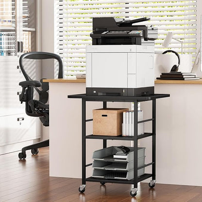 Snughome 3-Tier Printer Stand, 19.7" D×23.6" W×26.5" H Extra Large Printer Table with Storage Shelves, Rolling Cart with Lockable Wheels for Home Office, Black