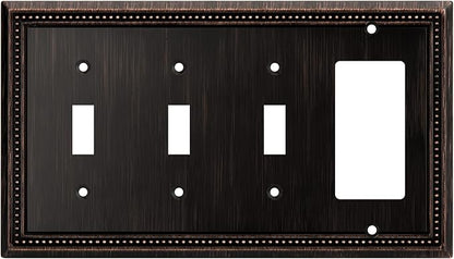 Henne Bery Sunken Pearls Heavy Duty Decorative Wall Plate Switch Plate Outlet Cover (Triple Toggle/Single Decorator, Aged Bronze)