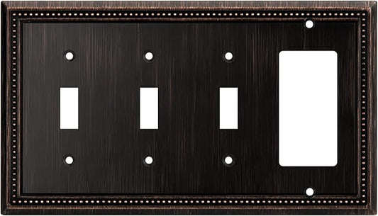 Henne Bery Sunken Pearls Heavy Duty Decorative Wall Plate Switch Plate Outlet Cover (Triple Toggle/Single Decorator, Aged Bronze)