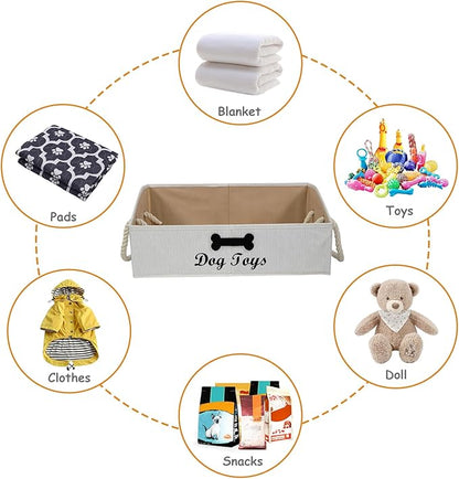 Geyecete Large Dog Toys Storage Bins-Foldable Fabric Trapezoid Organizer Boxes with Cotton Handle,Can be Personalized,Collapsible Basket(Beige-Dog)