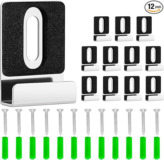 Metal Mirror Holder Clips-12Pack Mirror Hanging Kit,Steel Heavy Duty Frameless Picture Mounting Hardware and Screw,Frameless Glass Anchors Hardware for Wall Hanging Photo Frames Tiles and Billboard