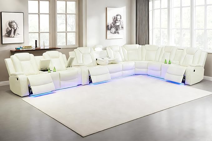 Power Recliner Sectional Sofa Couch and Loveseat, Power Sectional Sofa Sets, Power Recliner Set with LED, Living Room Furniture Sets with Adjustable Angle Chair, Arm Storage & Cup Holders
