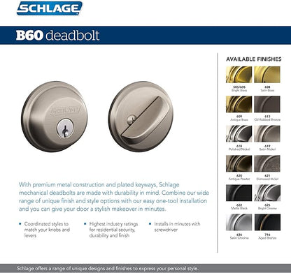 Schlage B60 N 716 Deadbolt, Keyed 1 Side, Highest Residential Security, Aged Bronze