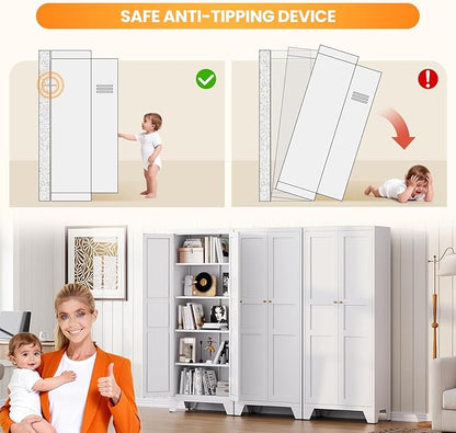72" Tall Kitchen Cabinet Storage Unit With 2 Doors and 4 Adjustable Shelve, Metal White Freestanding Cupboard, 5 Tier Kitchen Pantry Storage Cabinet for Kitchen Dining/Living Room/Garage/Home/Office