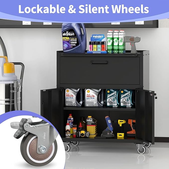 Garage Storage Cabinet System 6pcs Heavy Duty Workshop Set Wall Cabinet Lockable Rolling Tool Cabinets with Adjustable Shelves Metal Garage Storage Cabinets, Black