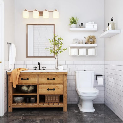 QEEIG Bathroom Shelves Over Toilet - Wall Mounted Floating Shelves Toilet Paper Storage Small Farmhouse Decor Shelf 16 inch Set of 3, White (019-W3)