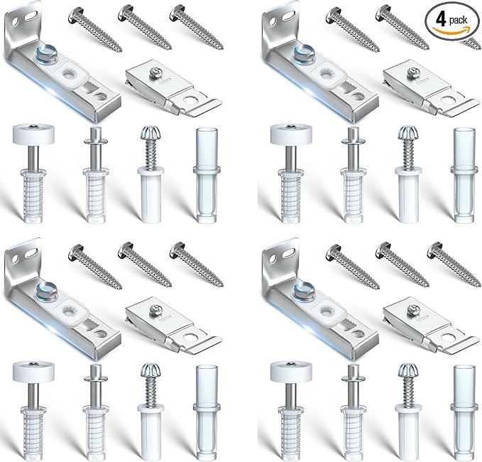 Bifold Door Hardware Repair Kit - 4 Packs Bi-fold Sliding Closet Doors Replacement Parts Include Top & Bottom Bracket, 3/8" Pivot, 7/8" Guides Wheel, for Folding Pocket Door Accordion