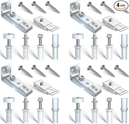 Bifold Door Hardware Repair Kit - 4 Packs Bi-fold Sliding Closet Doors Replacement Parts Include Top & Bottom Bracket, 3/8" Pivot, 7/8" Guides Wheel, for Folding Pocket Door Accordion