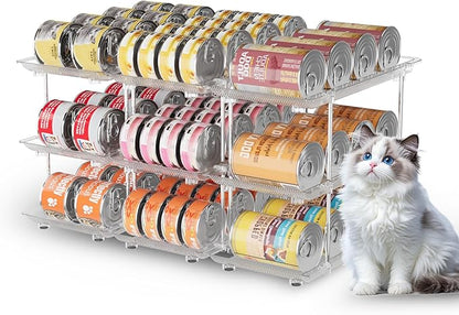 Can Organizer for Pantry, Modular 3 Tier Adjustable Cat Food Can Organizer Large Soup Can Storage Beverage Cans Clear Canned Goods Holder for Pantry and Fridge