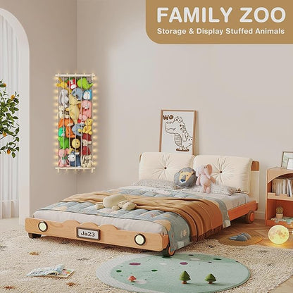 Corner Stuffed Animal Storage Net - Stuffed Animals Holder with Light - Plush Organizer Hanging Stuffed Animal Hammock with Adjustable Length for Bedroom