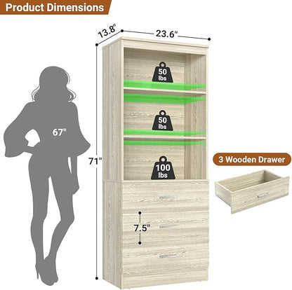 Aheaplus 23.6" Closet Drawers System, Wood Closet Organizer System with 3 Drawers, Modular Small Walk-in Closets Storage Unit, White Oak1 (23.6"L x 13.8" W x 71" H)