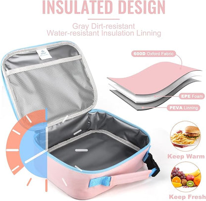 Genteen Lunch Box Kids,Insulated Lunch Bag Kids Girls,Soft Bag Small Cooler Back to School Thermal Meal Tote Kit Lunch Box for School,Work,Outdoor (Pink)