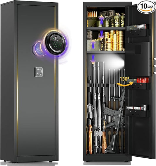 6-9 Gun Safe for Rifles and Pistols, Quick Access Gun Cabinets for Rifles and Shotguns with Digital Keypad, Rifle Safe with Removable Shelves and Alarm System, Easy Assembly Gun Locker
