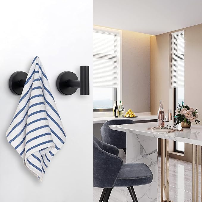 NearMoon Bath Towel Hooks- SUS 304 Stainless Steel Robe Hook Holder, Heavy Duty Coat Hook for Bathroom Livingroom Hotel Kitchen Garage, Wall Mounted (Matte Black, 4 Pack)