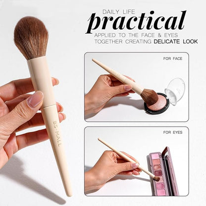 BS-MALL Professional Makeup Brush Set 18 Pcs Premium Synthetic Foundation Powder Concealers Eye Shadows Blush Makeup Brushes with Travel Case (Matte white beige)