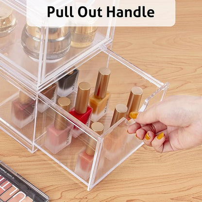 2 Pack Clear Stackable Storage Drawer, Bathroom Makeup Organizer, Plastic Storage Bins, Acrylic Organization and Storage for Vanity, Kitchen Cabinets, Pantry, Undersink