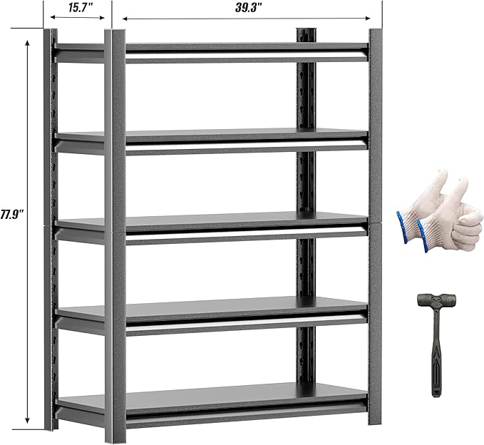 Heavy Duty Garage Shelving,78" Hx39 Wx16 D 5-Tier Storage Shelves,3000 lbs Capacity,Easy Assembly Adjustable Stainless Metal Shelf,Suitable for Garage Basement Office Farmhouse etc