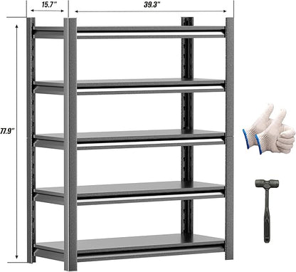 Heavy Duty Garage Shelving,78" Hx39 Wx16 D 5-Tier Storage Shelves,3000 lbs Capacity,Easy Assembly Adjustable Stainless Metal Shelf,Suitable for Garage Basement Office Farmhouse etc