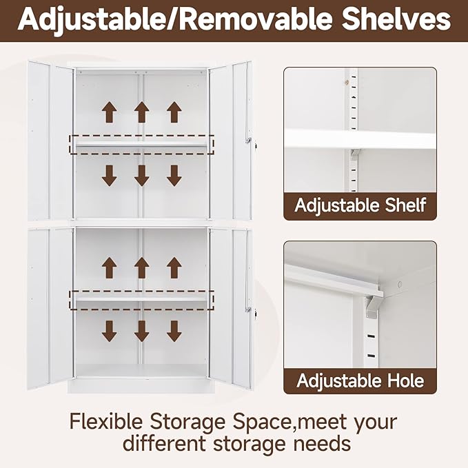 Metal Storage Cabinets with Locking Doors,71" Tall Garage Cabinet with 3 Adjustable Shelves, Lockable Steel Office Storage Caninet Tool Cabnet for Home Office,Garage, Pantry