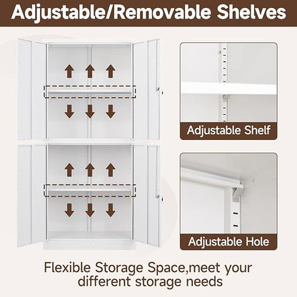Metal Storage Cabinets with Locking Doors,71" Tall Garage Cabinet with 3 Adjustable Shelves, Lockable Steel Office Storage Caninet Tool Cabnet for Home Office,Garage, Pantry