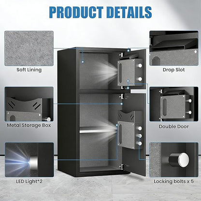 6.5 Cu Ft Fireproof Waterproof Safe Box with Fingerprint & Password Lock, LED Light, Deposit Slot & Dual Alarm System, Large Home Security Safe for Documents, Cash, Pistols, Valuables