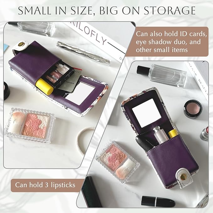 kilofly Genuine Leather Double Lipstick Case Cosmetic Makeup Holder + Gift Box