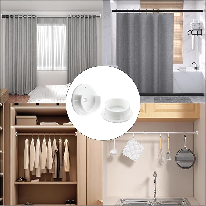 HOME MASTER HARDWARE Plastic Closet Pole Socket,1-3/8'' Closet Rod Holders,White U-Shaped Open Type Socket Bracket,Shower Curtain Rod Pole End Supports Sockets Flange,1 Set