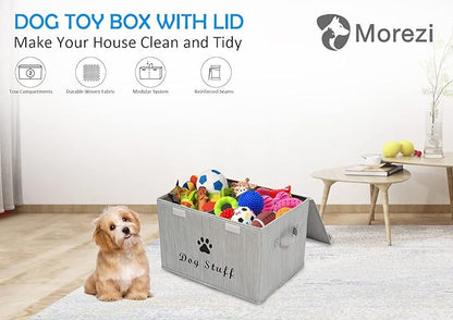 Morezi Dog toy box with lid storage organizer perfect basket for toys living room, playroom, closet, home organization and storage - Bamboo Gray