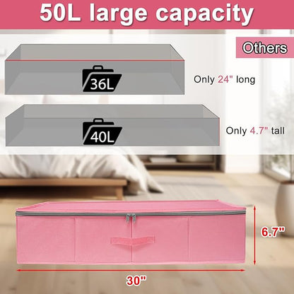 punemi Under Bed Storage Containers, Pink Underbed Storage With Rigid Side/Bottom Support, Closet Organizers And Storage Bins, Blankets Clothes Comforters Storage Bag, Dorm Room Essentials For Girls