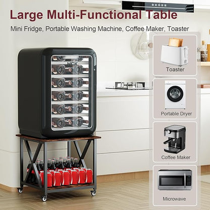 2-Tier Large Printer Stand with Storage Shelf, 23.6 x 23.6 Inches Printer Table, 2-Tier Rolling Cart with Industrial Wheels for Home Office (Rustic Brown)