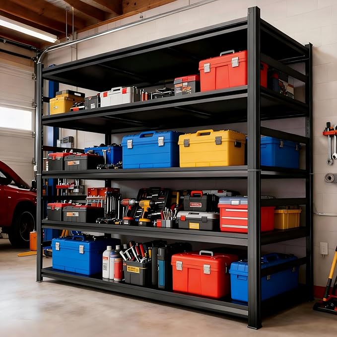 48"W*24"D Heavy Duty Garage Shelving Unit, 5-Tier Adjustable Organizer Shelf Rack for Storage, 3800LBS, Industrial-Grade Metal Shelves for Warehouse Kitchen Pantry, Easy Assembly, Black, 88 Inch H