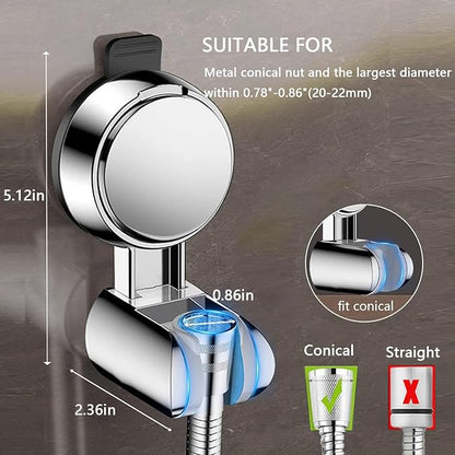 Resdenio Shower Head Holder - Strong Suction Cup No Drilling Showerhead Bracket Waterproof Handheld Shower Holder, Adjustable Wand Holder for RV, Kids, Bathroom (Silver)