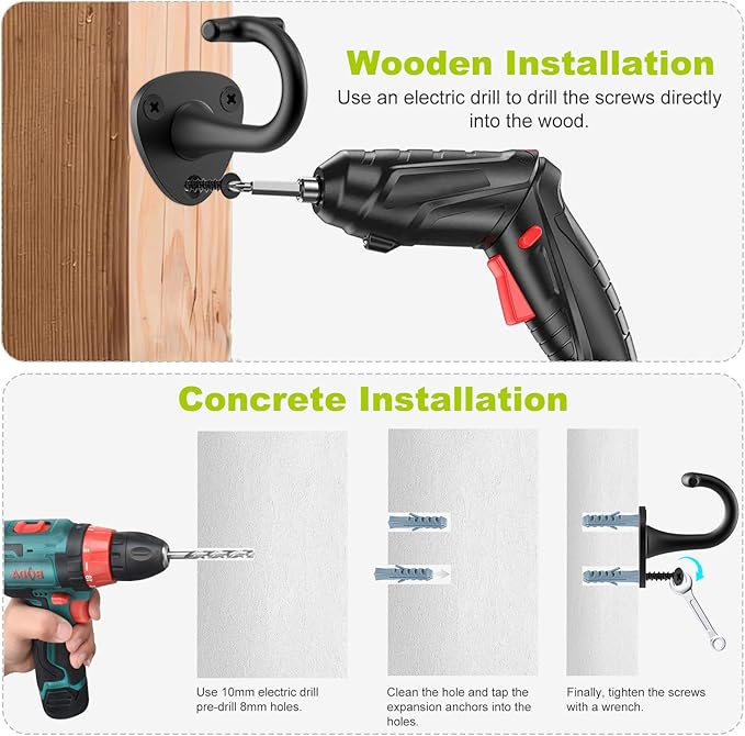 BeneLabel Dog Leash Hooks for Wall Black Dogs Leash Wall Mount Dog Hook for Leashs for Secure and Escape-Proof Hook for Lead Management