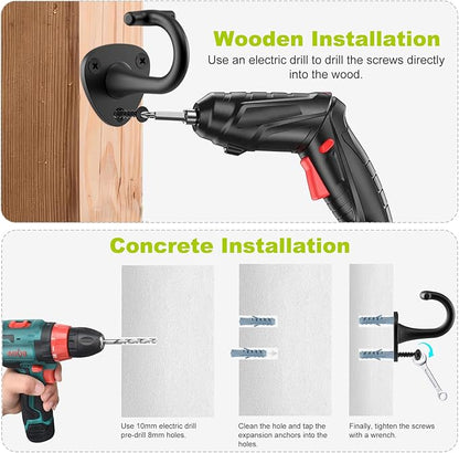 BeneLabel Dog Leash Hooks for Wall Black Dogs Leash Wall Mount Dog Hook for Leashs for Secure and Escape-Proof Hook for Lead Management