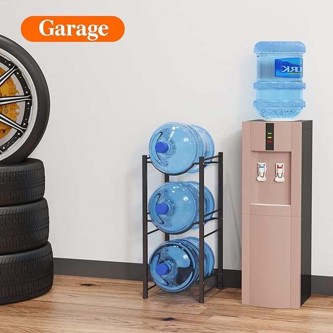 Lifewit 5 Gallon Water Jug Holder, 3 Tier Water Bottle Stand, 3 Slots Heavy Duty Water Dispenser Rack for Gallon Jugs, 126 lb/57 kg Capacity Detachable Water Jug Shelf Organizer for Home/Office Black