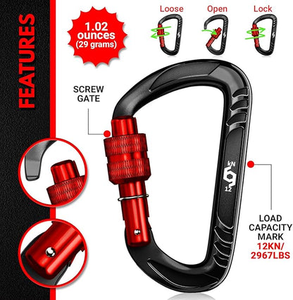12kN (2697 lbs) Heavy Duty Carabiner Clips, for Securing Pets, Outdoor, Camping, Hiking, Hammock, Dog Leash Harness, Keychains