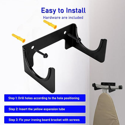 Ironing Board Hanger Wall Mount, Iron Board Hook, Ironing Board Holder Organizer Wall Rack for Y or T Leg, Laundry Room, Black