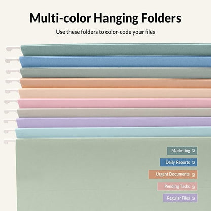SUNEE Hanging File Folders, 50 Pack Letter Size Hanging File Folders with 1/5-cut Tabs, Stay Organized for Your Home and Office Bulk File, Documents and Paper, 10 Pastel Colors