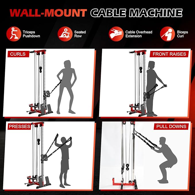 Wall Mount Cable Station, Cable Crossover Machine with Adjustable 18 Positions Dual Pulley System, Space Saving High/Low Cable Crossover Machine for Home Gym Fitness Equipment