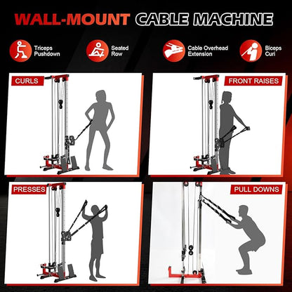 Wall Mount Cable Station, Cable Crossover Machine with Adjustable 18 Positions Dual Pulley System, Space Saving High/Low Cable Crossover Machine for Home Gym Fitness Equipment